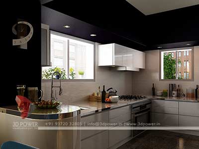 3d interior kitchen rendering